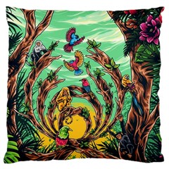 Monkey Tiger Bird Parrot Forest Jungle Style Large Cushion Case (two Sides) by Grandong