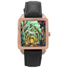 Monkey Tiger Bird Parrot Forest Jungle Style Rose Gold Leather Watch  by Grandong