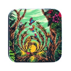 Monkey Tiger Bird Parrot Forest Jungle Style Square Metal Box (black) by Grandong