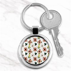 Flower White Pattern Floral Key Chain (round)