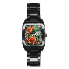 Flower Poppies Stainless Steel Barrel Watch