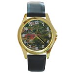 Samborondon District Aerial View Shot, Guayas, Ecuador Round Gold Metal Watch Front