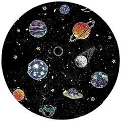 Glittering Planets Space Galaxy Glitter Black Wooden Puzzle Round by Perong