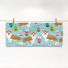 Corgi Boba Tea Bubble Tea Kawaii Food Welsh Corgis Dog Pattern Hand Towel by Perong