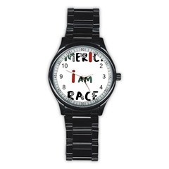 America  I Am Race Stainless Steel Round Watch by RiverRootz