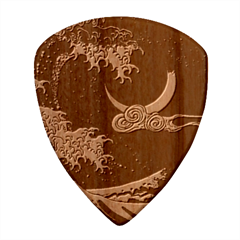 Night In The Ocean Red Waves Art Moon Dark Japanese Wave Wood Guitar Pick (set Of 10) by Perong