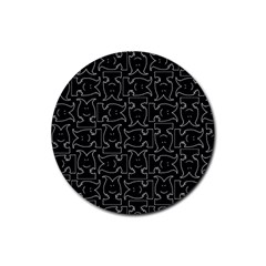 Enigmatic Demon Black And White Pattern Rubber Round Coaster (4 Pack) by dflcprintsclothing