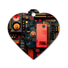 Tech Technology Pattern Dog Tag Heart (two Sides) by Salmanaz77