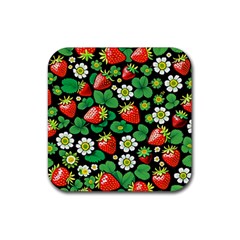 Strawberries Pattern Rubber Coaster (square)