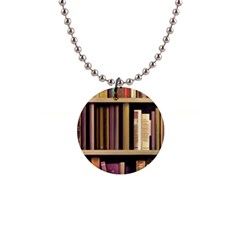 Books Bookshelves Office Fantasy Background Artwork Book Cover Apothecary Book Nook Literature Libra 1  Button Necklace by Posterlux