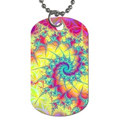 Fractal Spiral Abstract Background Vortex Yellow Dog Tag (one Side)