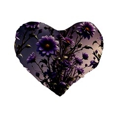 Flower Bloom Blossom Nature Flora Standard 16  Premium Flano Heart Shape Cushions