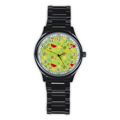 Art Fruits Pattern Stainless Steel Round Watch