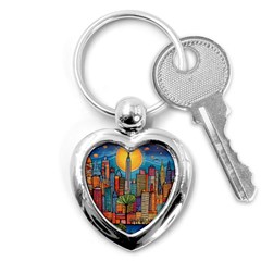 City New York Nyc Skyscraper Skyline Downtown Night Business Urban Travel Landmark Building Architec Key Chain (heart) by Posterlux