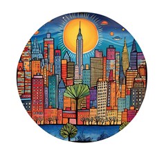 City New York Nyc Skyscraper Skyline Downtown Night Business Urban Travel Landmark Building Architec Mini Round Pill Box (pack Of 5)