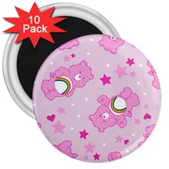 Cheer Bear Pink, Care, Care Bears, Cartoon 3  Magnets (10 Pack) 