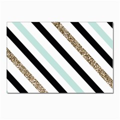 Pattern, Black, Blue, Gold, Lines, Stripes Postcards 5  X 7  (pkg Of 10) by kyorashop23