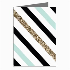 Pattern, Blue, Gold, Lines, Stripes Greeting Card by kyorashop23