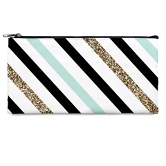 Pattern, Blue, Gold, Lines, Stripes Pencil Case by kyorashop23