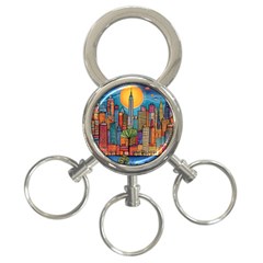 City New York Nyc Skyscraper Skyline Downtown Night Business Urban Travel Landmark Building Architec 3-ring Key Chain by Posterlux