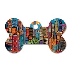 City New York Nyc Skyscraper Skyline Downtown Night Business Urban Travel Landmark Building Architec Dog Tag Bone (two Sides)