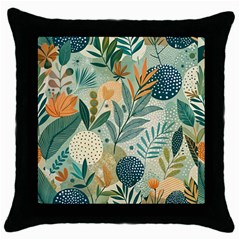 Leaves Pattern Flora Nature Throw Pillow Case (black)