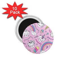 Beautiful Cute Animals Pattern Pink 1 75  Magnets (10 Pack) 