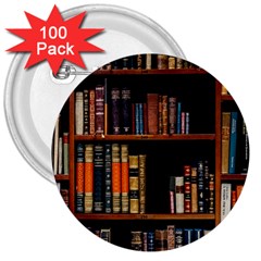 Assorted Title Of Books Piled In The Shelves Assorted Book Lot Inside The Wooden Shelf 3  Buttons (100 Pack)  by Bedest