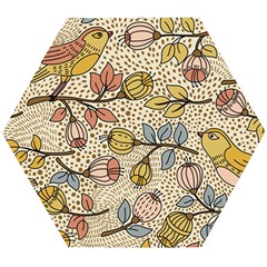 Seamless Pattern With Flower Bird Wooden Puzzle Hexagon