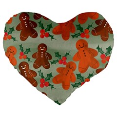 Christmas Cookies Cookie Advent Pattern Large 19  Premium Flano Heart Shape Cushions