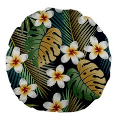 Seamless Pattern With Tropical Strelitzia Flowers Leaves Exotic Background Large 18  Premium Flano Round Cushions