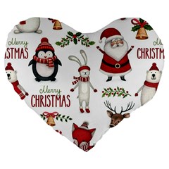 Christmas Characters Pattern, Xmas Backgrounds Large 19  Premium Heart Shape Cushions