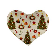 Christmas Pattern, Pattern, Christmas, Trees Standard 16  Premium Heart Shape Cushions