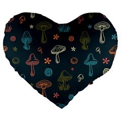 Whimsical Mushrooms Pattern Large 19  Premium Flano Heart Shape Cushions