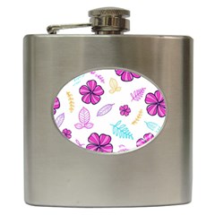 Flowers Leaves Pattern Art Bloom Hip Flask (6 Oz)