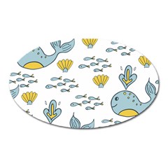 Whale Cartoon Whale Seamless Cartoon Character Animals Leaf Oval Magnet by Grandong