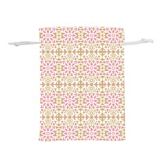 A Pink And White Flower Pattern On A Brown Background Lightweight Drawstring Pouch (m) by catchydesignhill