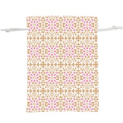 A Pink And White Flower Pattern On A Brown Background Lightweight Drawstring Pouch (xl) by catchydesignhill