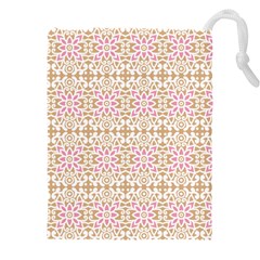 A Pink And White Flower Pattern On A Brown Background Drawstring Pouch (4xl) by catchydesignhill