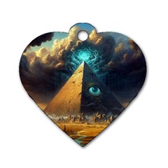 Mystic Blue Pyramid Art Dog Tag Heart (one Side) by ExtraGoodSauce