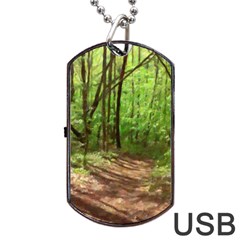 Peaceful Green Forest Walk Dog Tag Usb Flash (two Sides) by ExtraAwesomeSauce