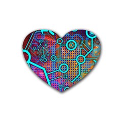 Abstract Tech Galaxy Design Rubber Heart Coaster (4 Pack) by ExtraGoodSauce