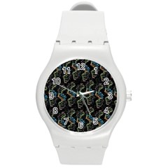 Multicolored Dna Strand Art Round Plastic Sport Watch (m) by ExtraGoodSauce