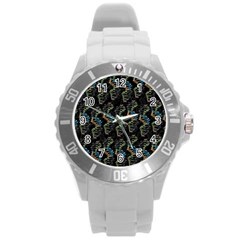 Multicolored Dna Strand Art Round Plastic Sport Watch (l) by ExtraGoodSauce