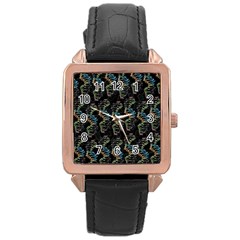 Multicolored Dna Strand Art Rose Gold Leather Watch  by ExtraGoodSauce