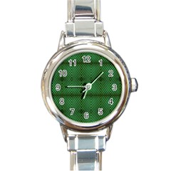 Green Diamond Grid Pattern Round Italian Charm Watch