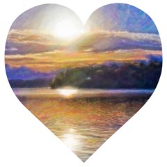 Serene Sunset Over Water Wooden Puzzle Heart by ExtraAwesomeSauce