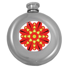 A Red And Yellow Flower With Black Dots Round Hip Flask (5 Oz) by catchydesignhill