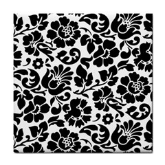 Black Floral Background, Vintage Floral Pattern Tile Coaster by kyorashop23