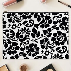 Black Floral Background, Vintage Floral Pattern Cosmetic Bag (xxxl) by kyorashop23